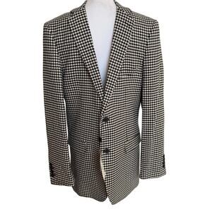 Alain Dupetit Blazer 2 Button Suit Coat Men 38L Black White Herringbone NWT